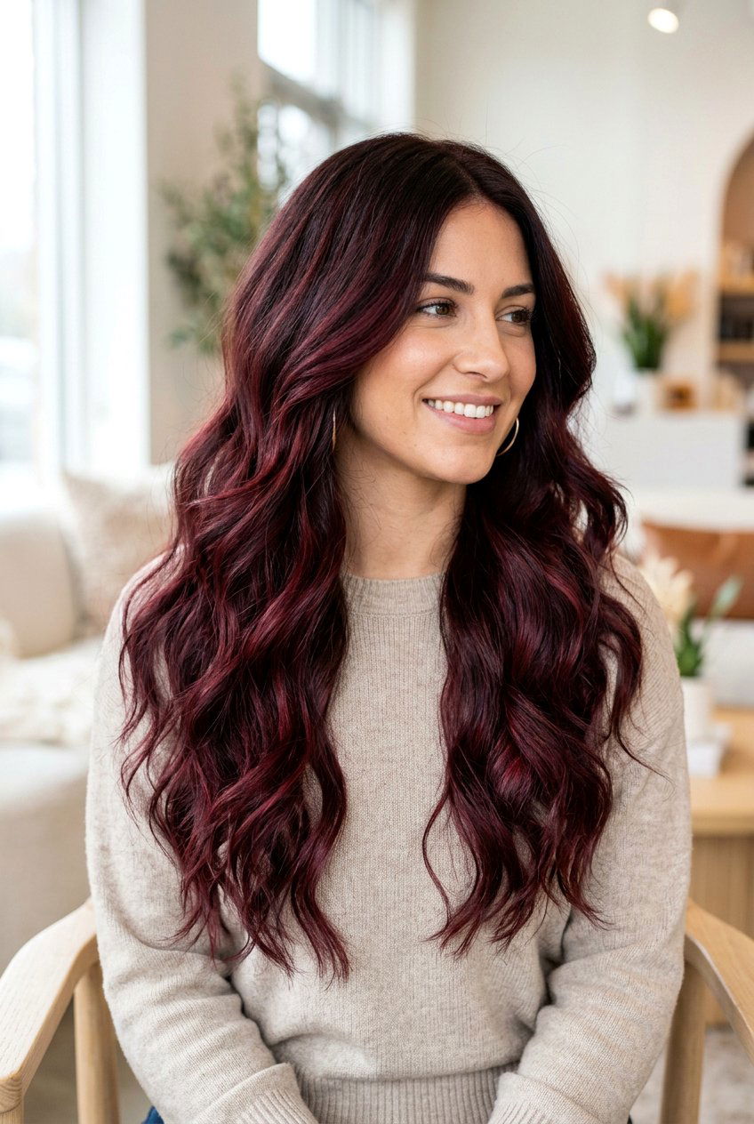 Deep Wine Red Balayage On Thick Hair - 20 deep wine red balayage - 20 deep wine red balayage