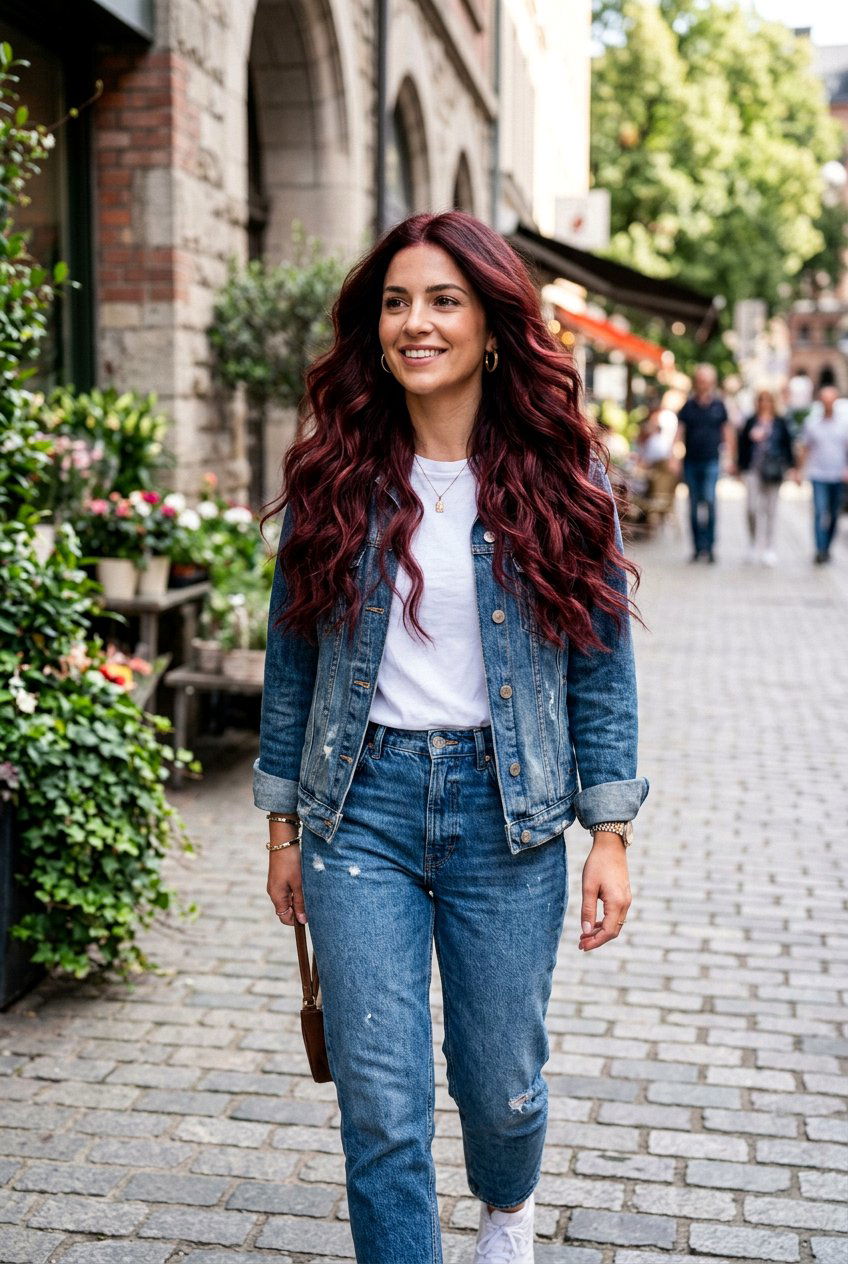 Deep Wine Red Balayage On Wavy Hair - 20 deep wine red balayage - 20 deep wine red balayage