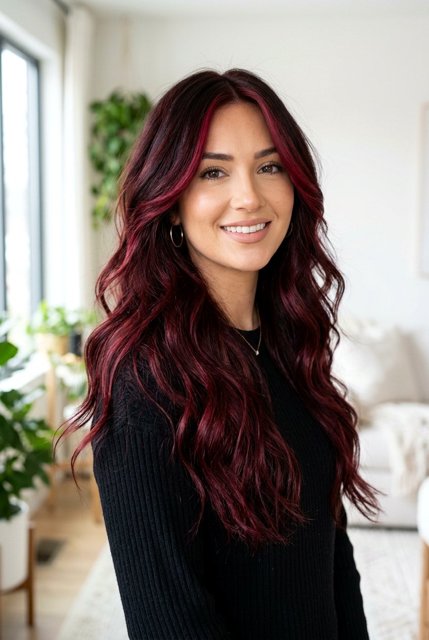 Deep Wine Red Balayage With Face Framing Pieces - 20 deep wine red balayage - 20 deep wine red balayage