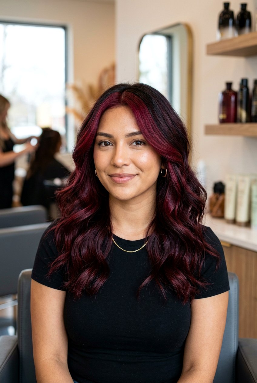 Deep Wine Red Balayage With Money Piece - 20 deep wine red balayage - 20 deep wine red balayage