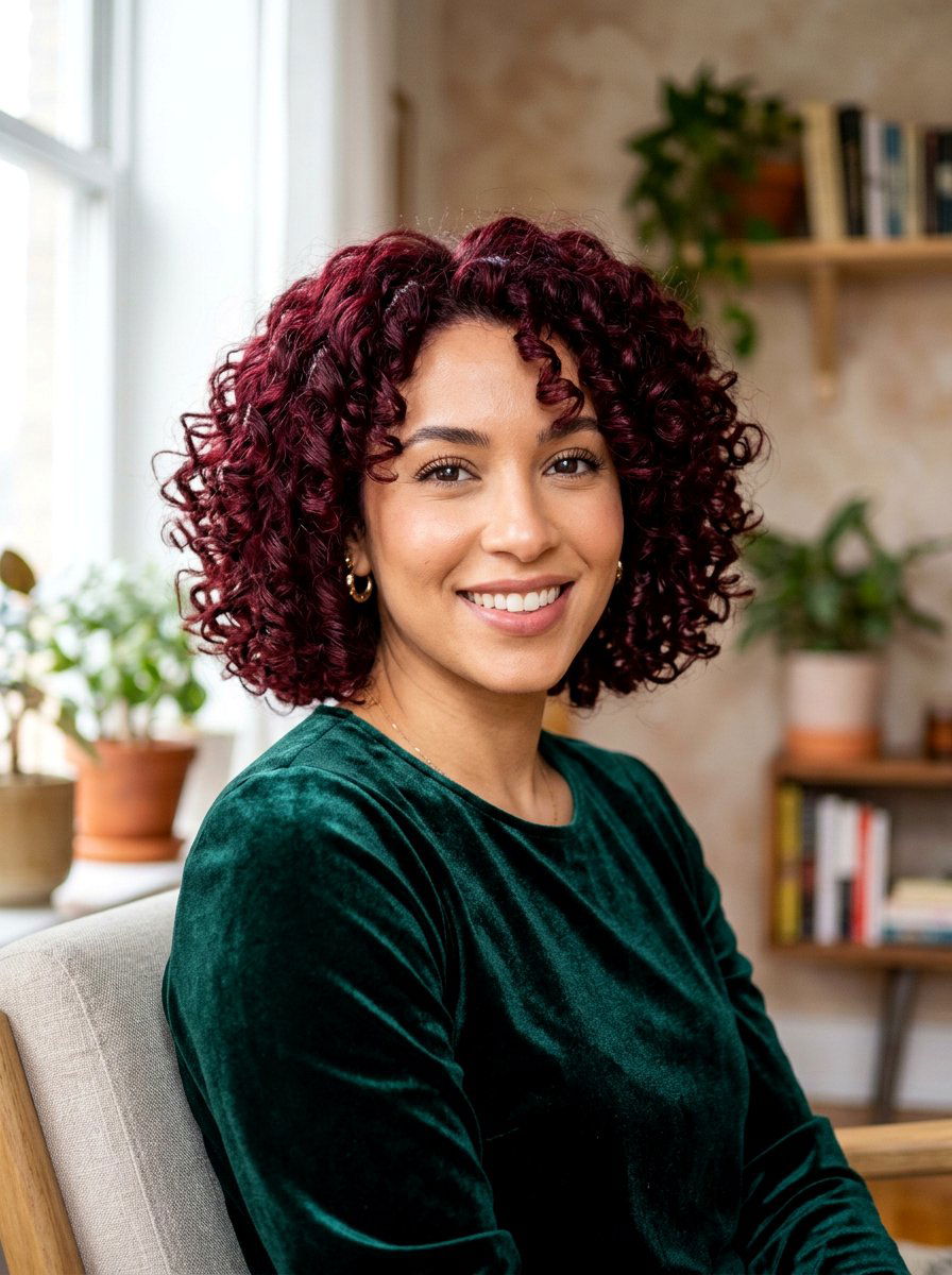 Deep Wine Red Curly Bob - 20 red curly bob color ideas - 20 red curly bob color ideas