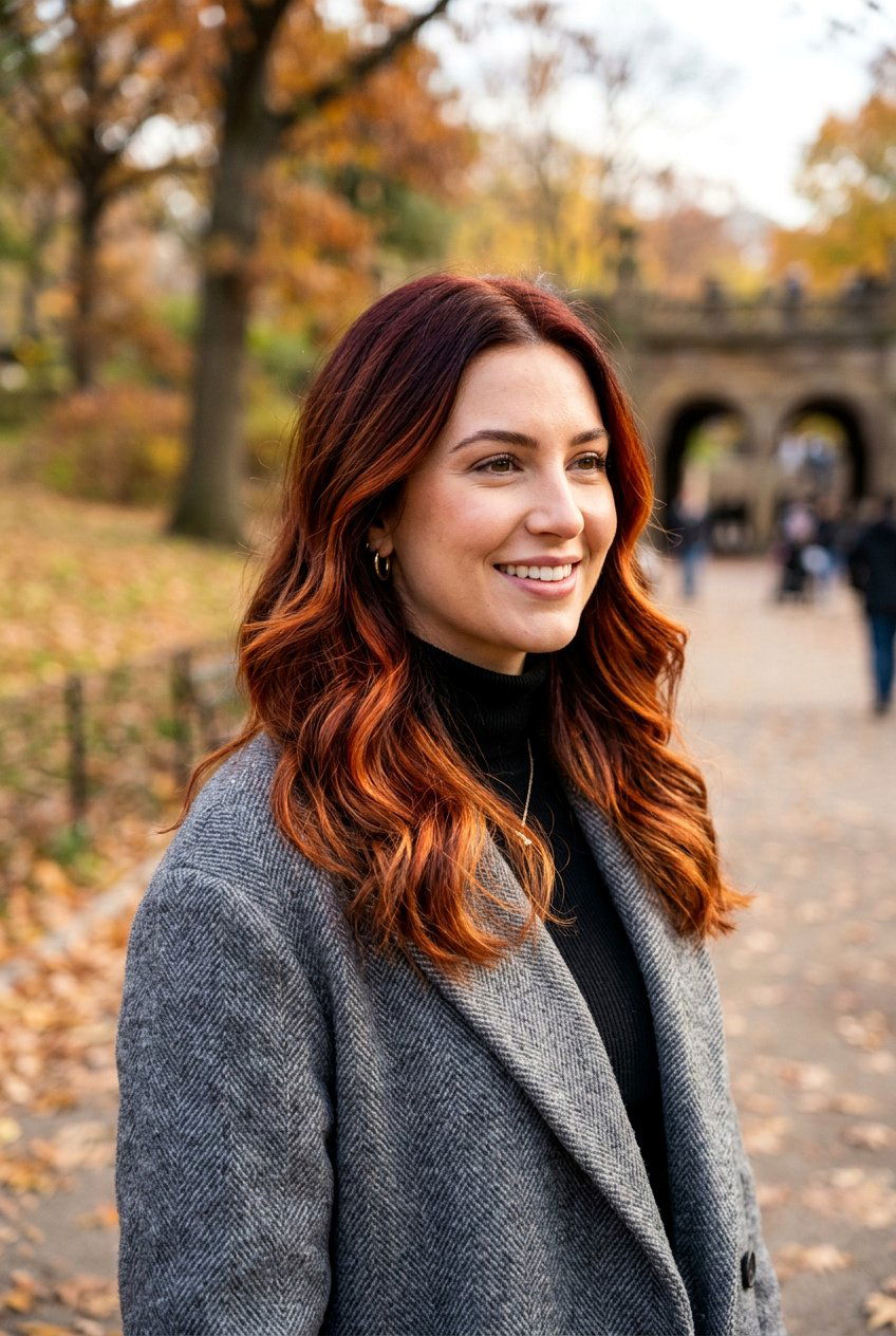 Deep auburn and ginger mix balayage - 20 ginger spice balayage on brunette hair - 20 ginger spice balayage on brunette hair