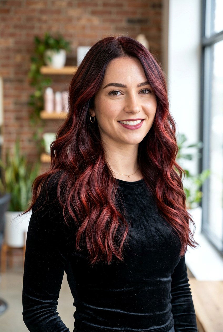 Deep red auburn balayage for brunettes - 20 auburn balayage for shoulder length hair - 20 auburn balayage for shoulder length hair
