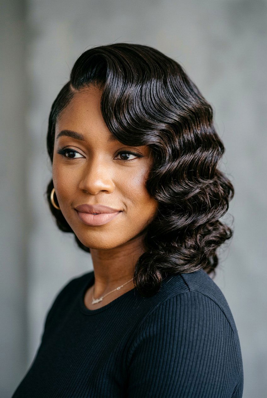 Deep side part finger waves - 20 finger waves hairstyle - 20 finger waves hairstyle