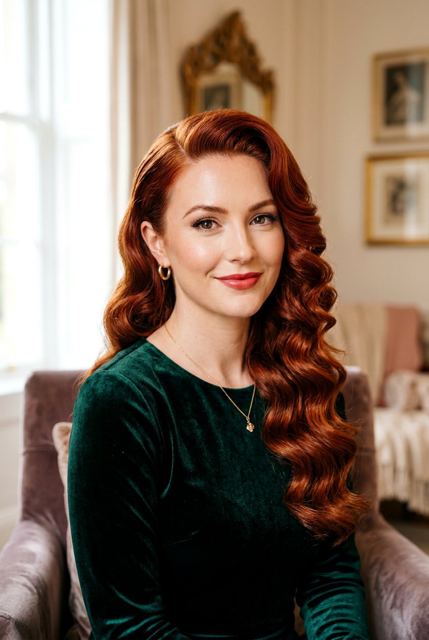 Deep side part long waves - 20 hairstyles for oval faces - 20 hairstyles for oval faces