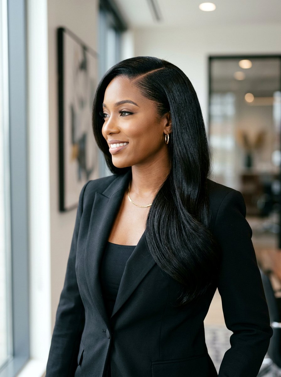 Deep side part silk press - 20 silk press for women over 50 - 20 silk press for women over 50