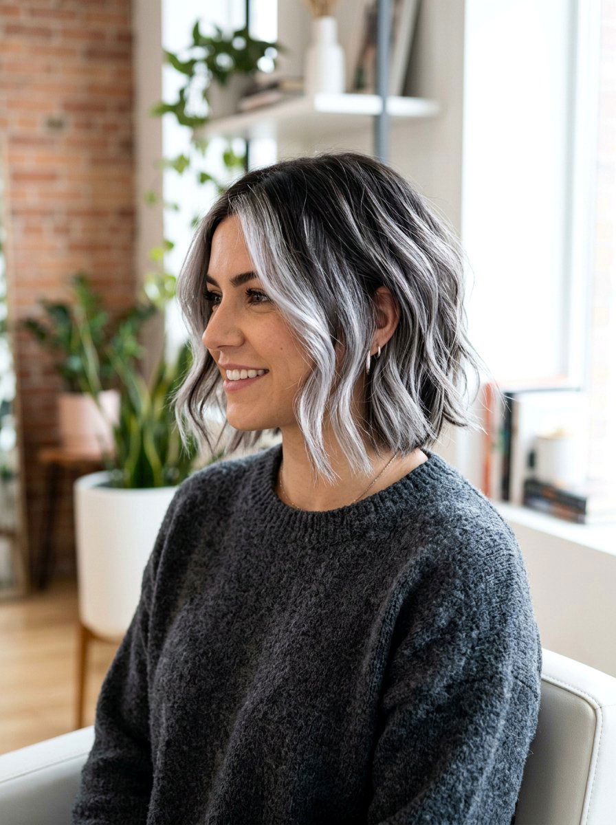 Deep silver balayage textured bob - 20 silver balayage bob haircut - 20 silver balayage bob haircut