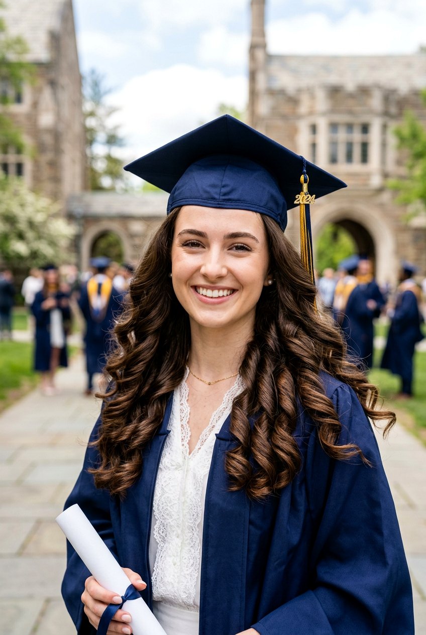 Defined Barrel Curls With Graduation Cap - 20 graduation curls with cap - 20 graduation curls with cap
