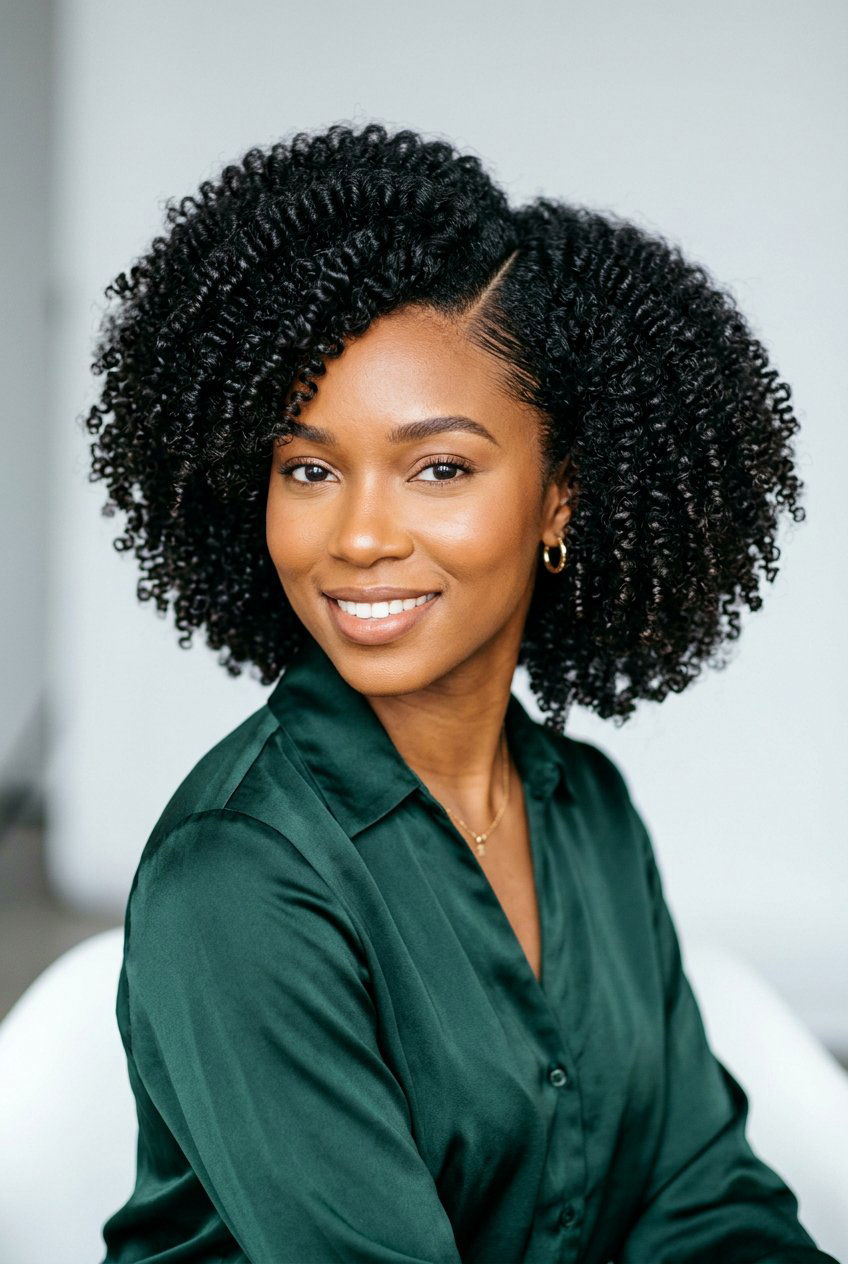 Defined Curl Afro with Side Part - 20 afro with side part hairstyle - 20 afro with side part hairstyle