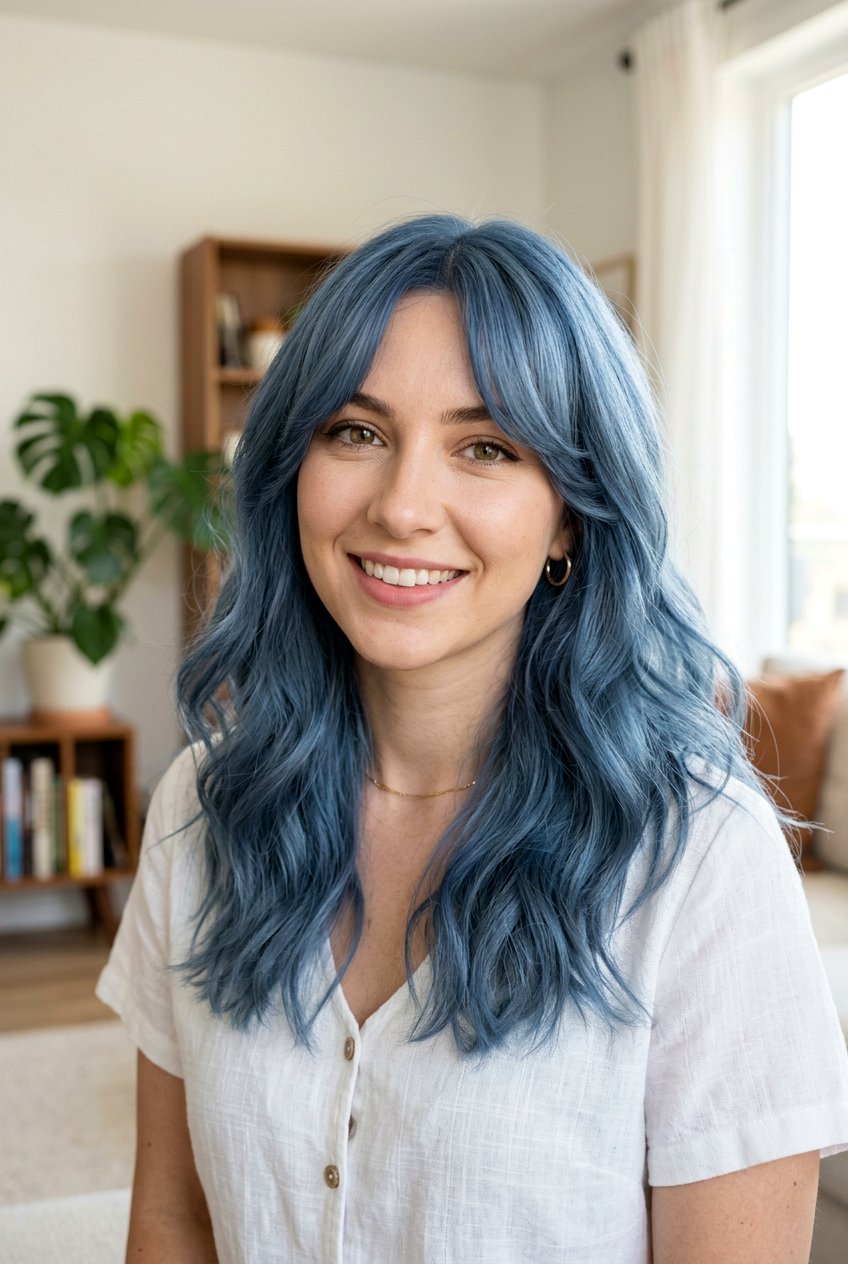 Denim Blue Curtain Bangs Hair Color - 20 denim blue hair color - 20 denim blue hair color