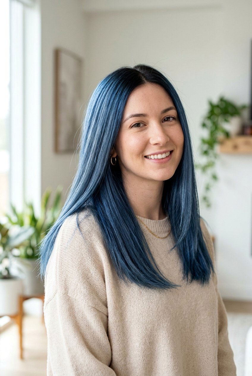 Denim Blue Hair with Dark Roots - 20 denim blue hair color - 20 denim blue hair color