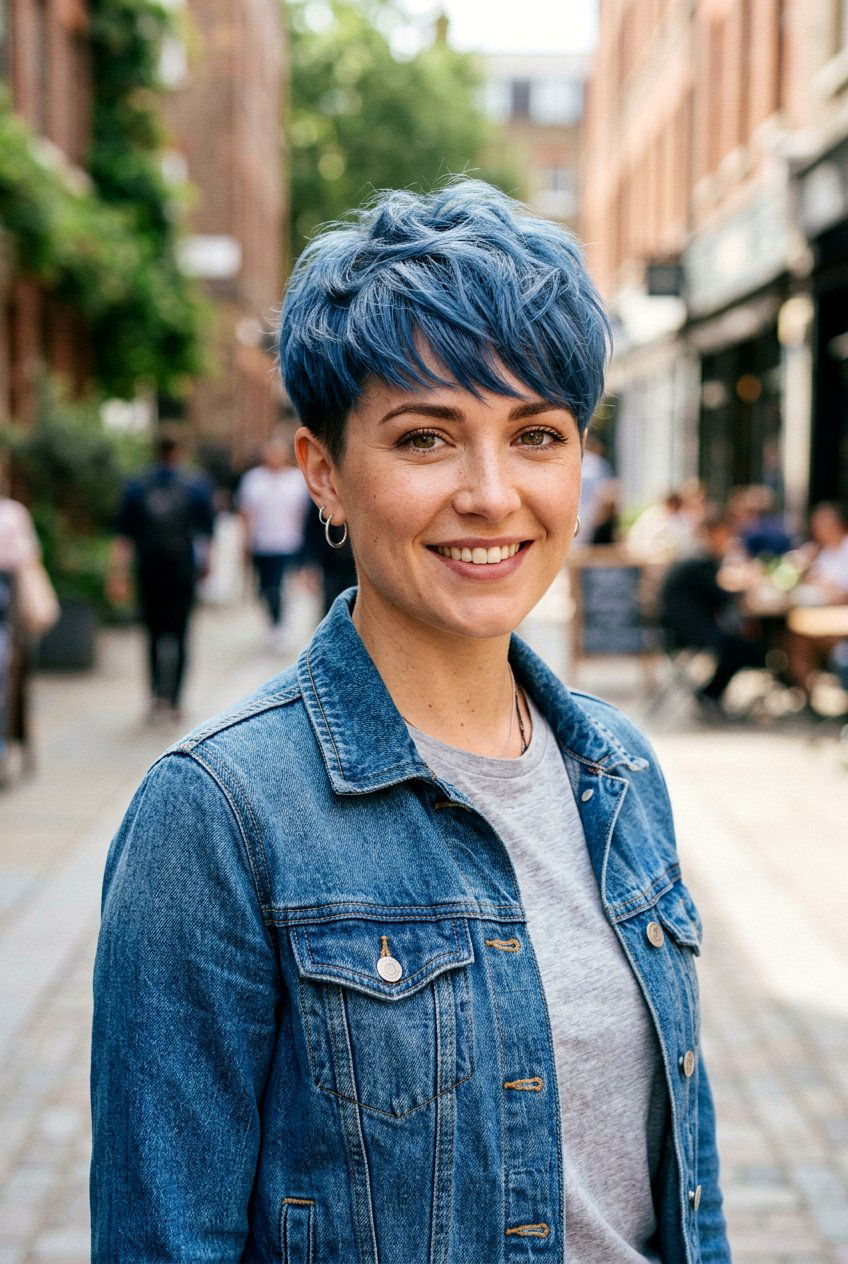 Denim Blue Pixie Cut - 20 hair color ideas for pixie cuts - 20 hair color ideas for pixie cuts