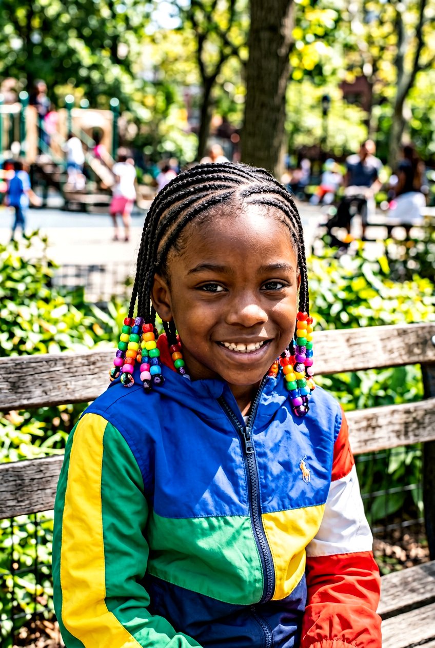 Diagonal Boys Cornrows With Multi Color Beads - 20 boys cornrows with beads - 20 boys cornrows with beads