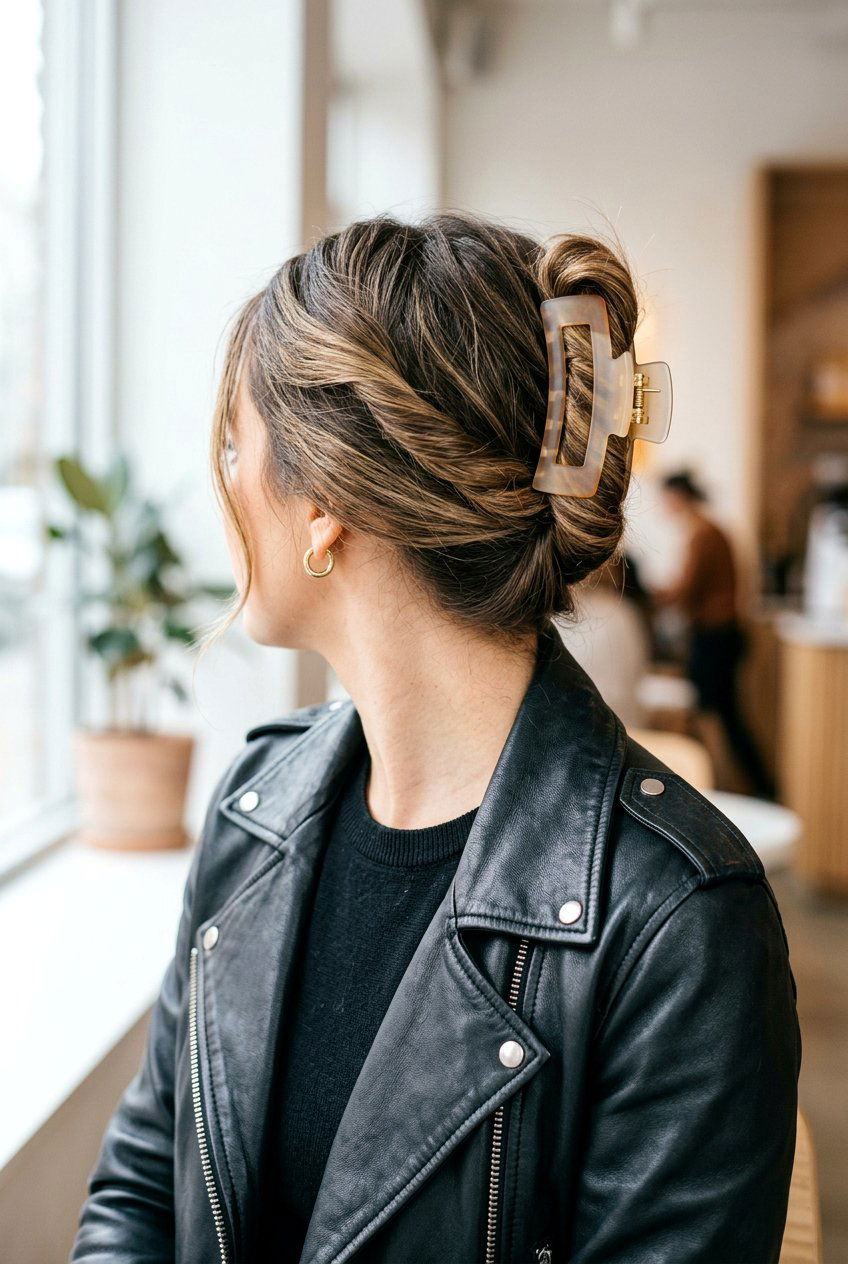 Diagonal Claw Twist - 20 easy claw clip twist for school - 20 easy claw clip twist for school