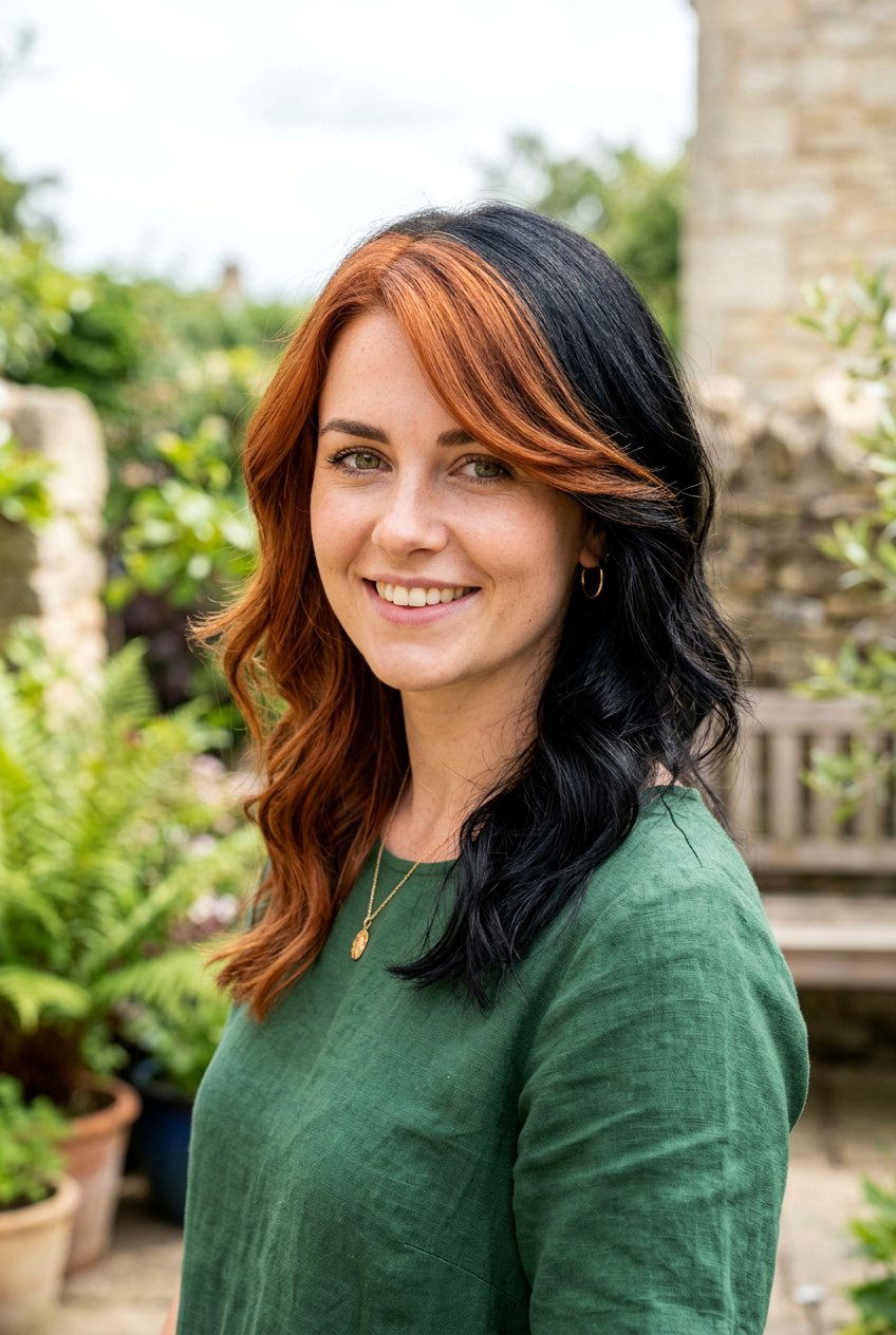 Diagonal Copper and Black Split Dye - 20 copper and black split dye hair - 20 copper and black split dye hair