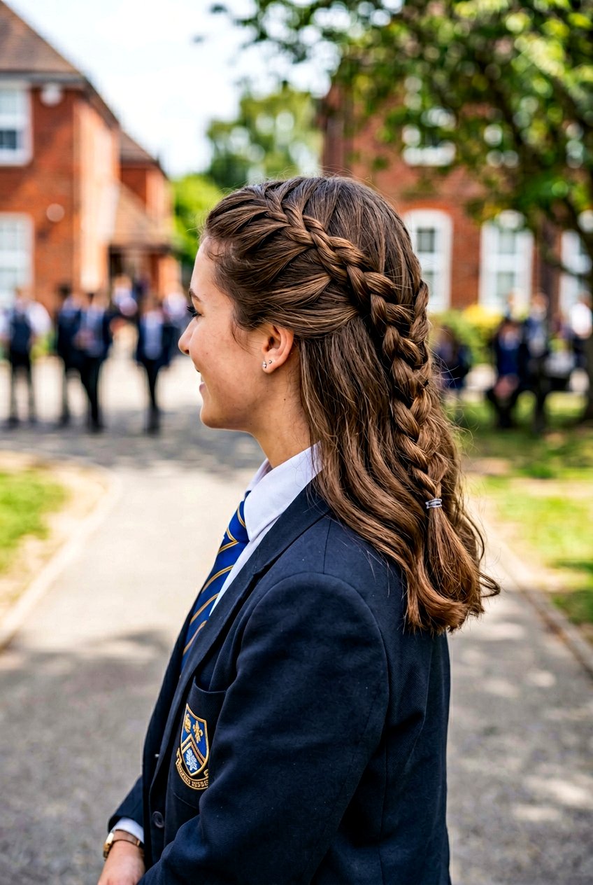 Diagonal French Braid For Medium Length - 20 school hairstyle with simple braid - 20 school hairstyle with simple braid