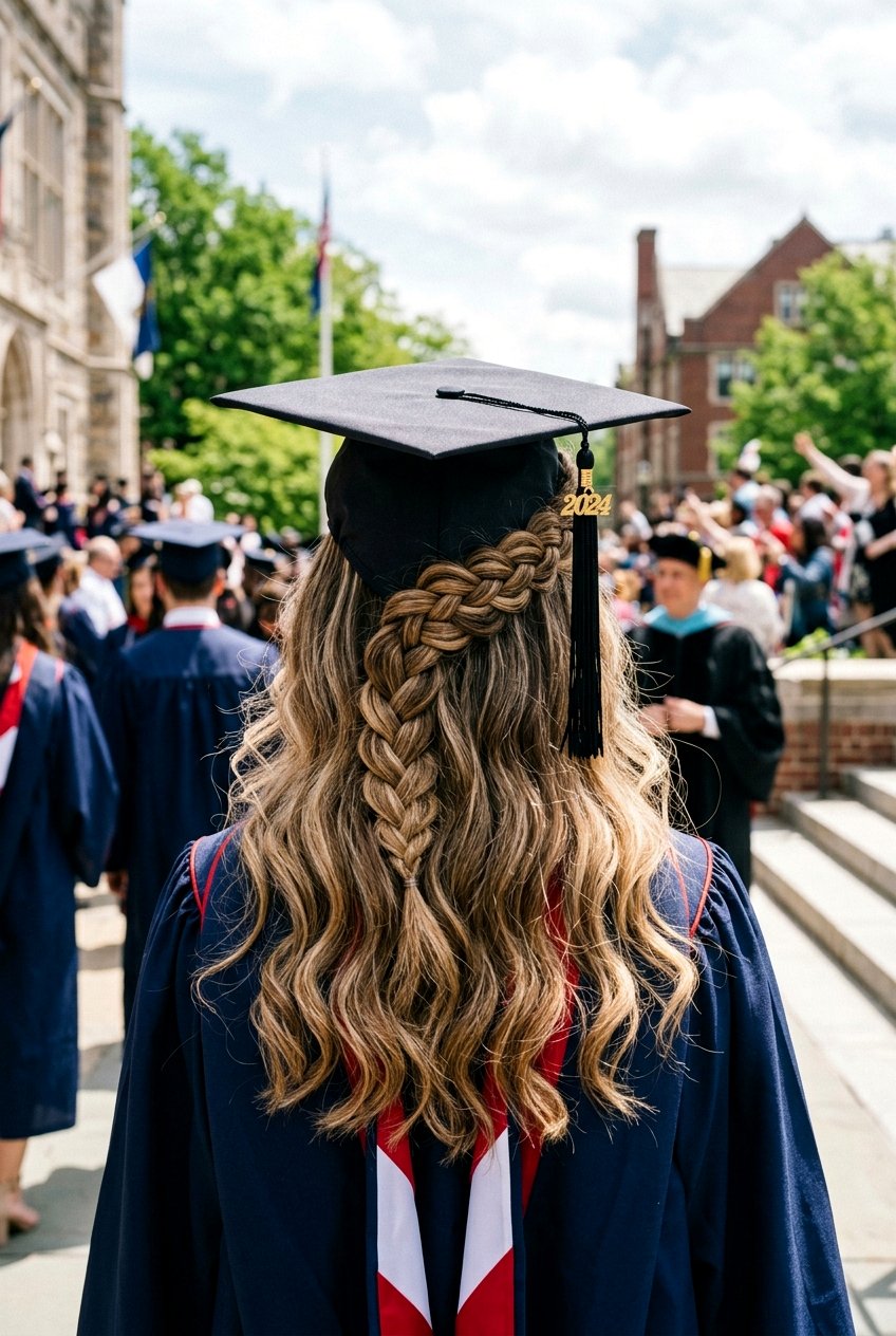 Diagonal Half Up Braid Look - 20 graduation hairstyle with half up braid - 20 graduation hairstyle with half up braid