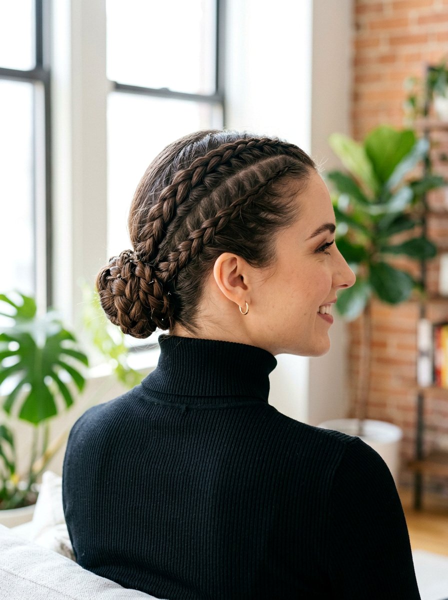 Diagonal Stitch Braid Bun - 20 stitch braids into bun - 20 stitch braids into bun