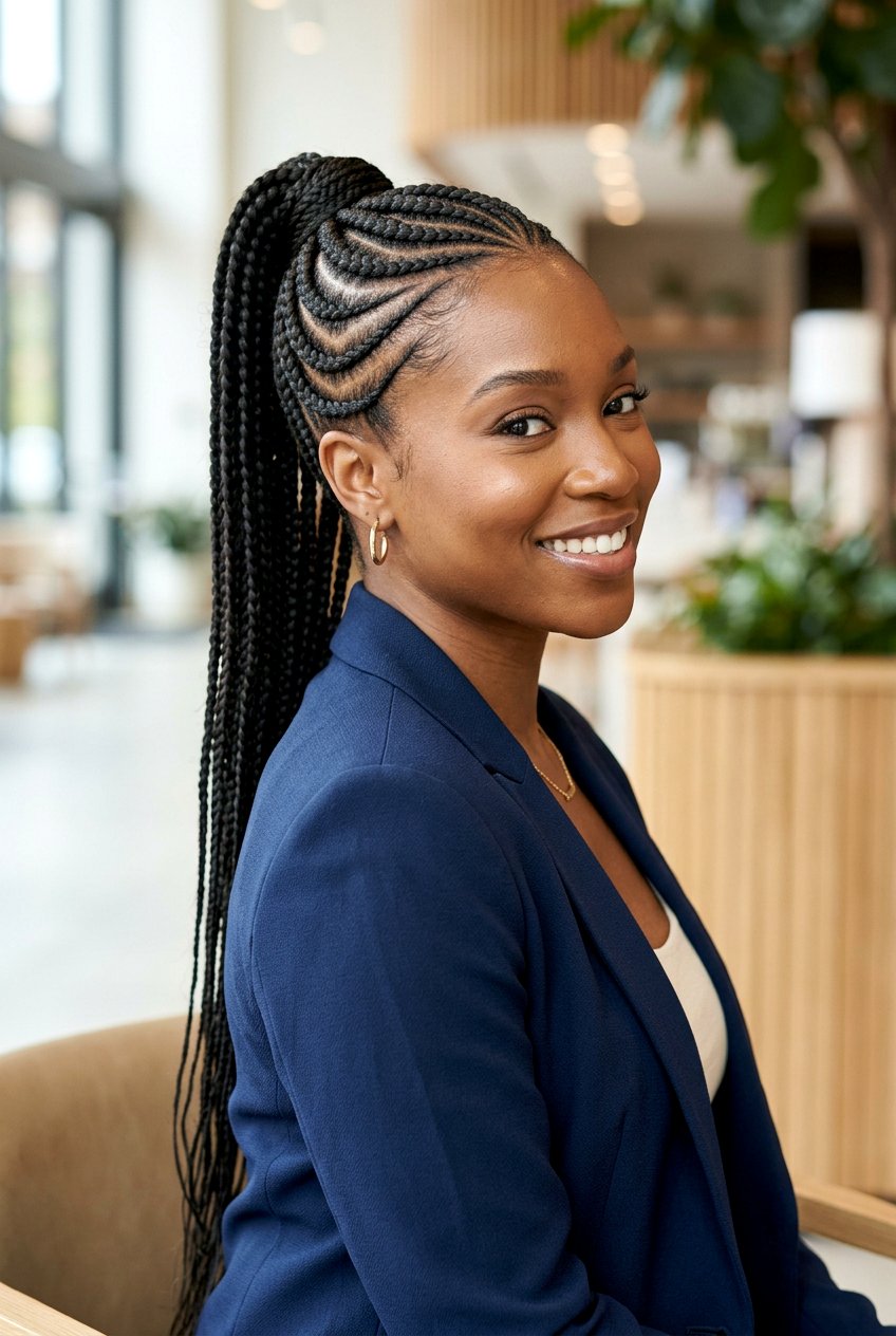 Diagonal Stitch Braids Ponytail - 20 stitch braids with ponytail - 20 stitch braids with ponytail