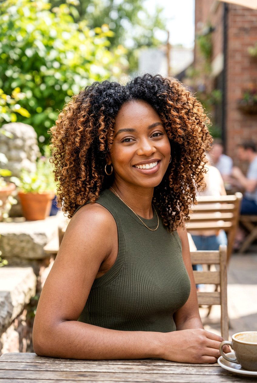 Dimensional Balayage On Curly Black Hair - 20 dimensional black hair color - 20 dimensional black hair color