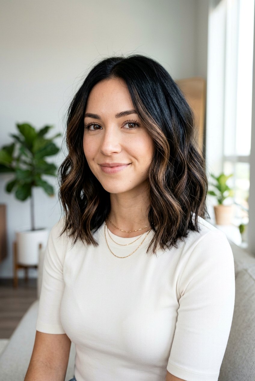 Dimensional Black Lob Haircut - 20 dimensional black hair color - 20 dimensional black hair color