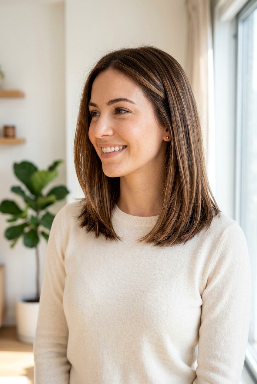 Dimensional Brunette Lob Long Bob - 20 brunette hair makeover ideas - 20 brunette hair makeover ideas