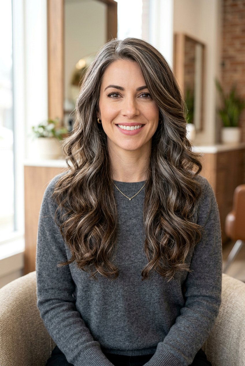 Dimensional Brunette Lowlights With Gray Highlights - 20 brunette lowlights for gray hair - 20 brunette lowlights for gray hair
