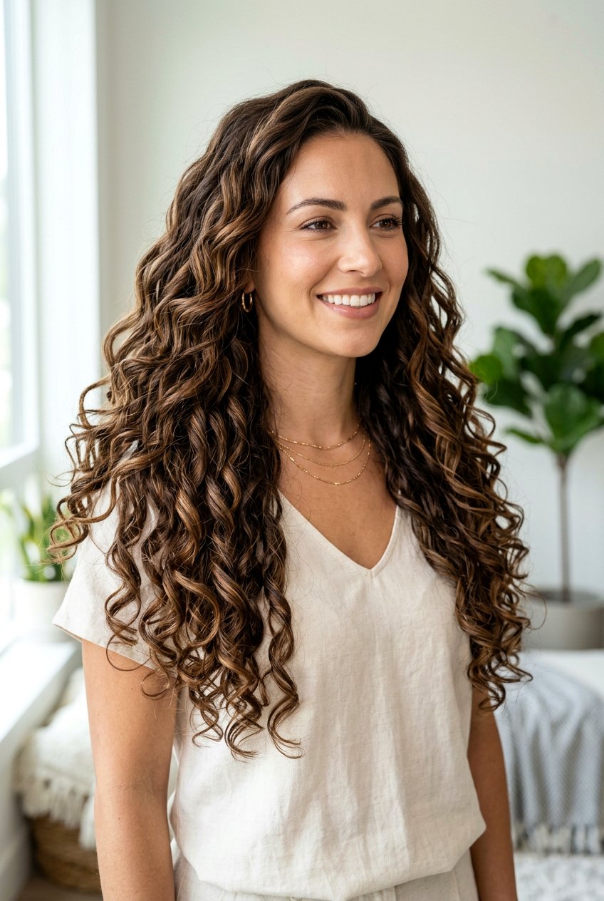 Dimensional Brunette Ribbon Curls For Long Hair - 20 brunette ribbons for long layered hair - 20 brunette ribbons for long layered hair