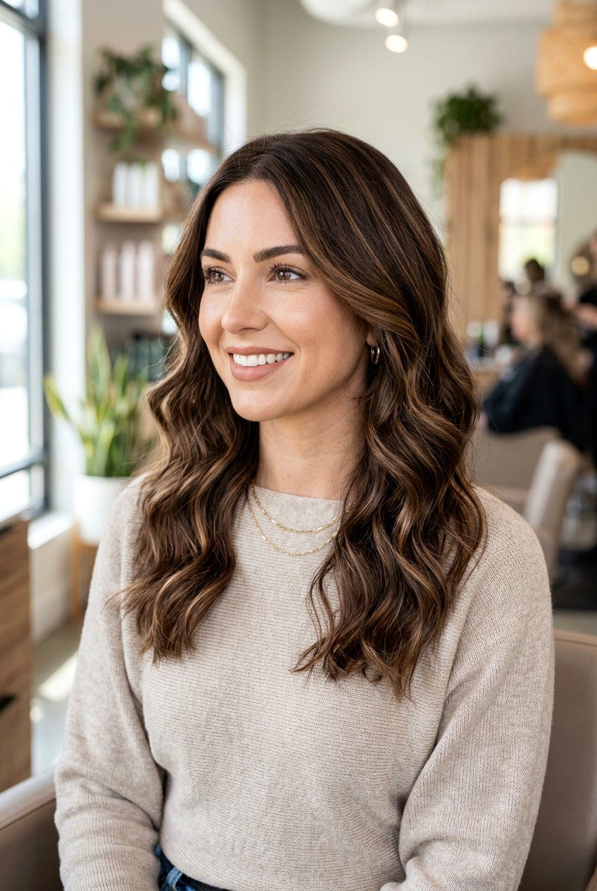 Dimensional Cocoa Brunette With Soft Highlights - 20 dimensional dark brunette hair color - 20 dimensional dark brunette hair color