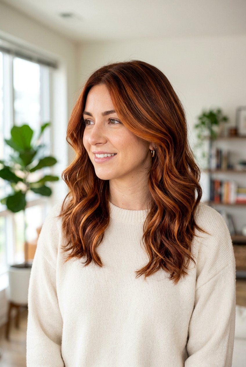 Dimensional Copper Balayage On Layered Cut - 20 copper balayage for shoulder length hair - 20 copper balayage for shoulder length hair