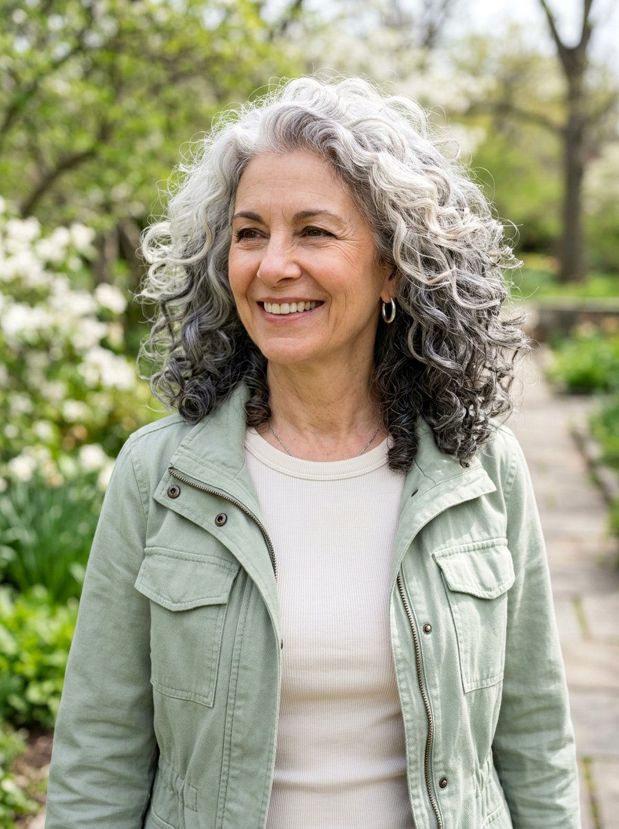 Dimensional Gray Curly Hair - 20 dimensional gray blend for mature women - 20 dimensional gray blend for mature women