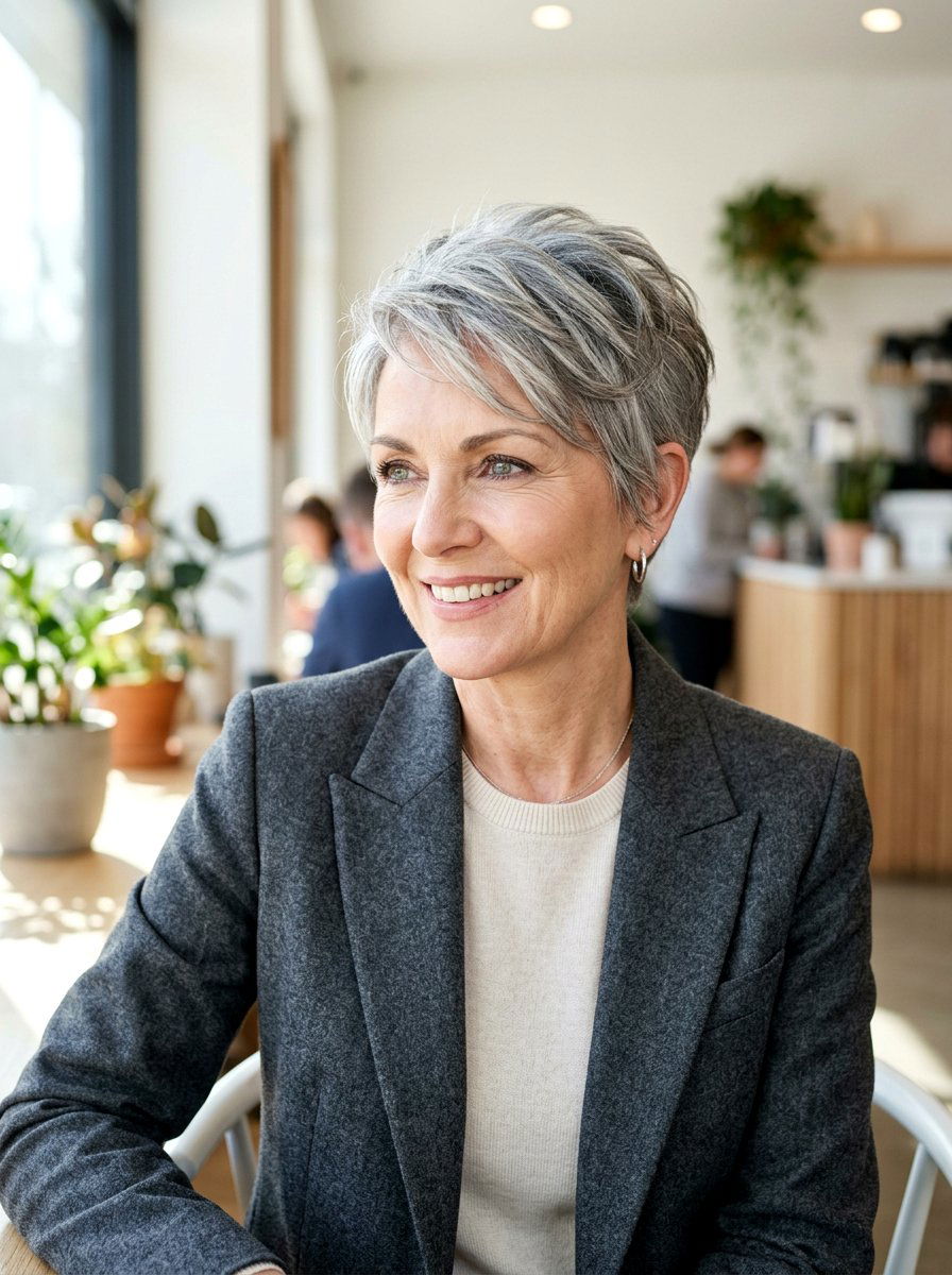Dimensional Gray Pixie Cut - 20 dimensional gray blend for mature women - 20 dimensional gray blend for mature women