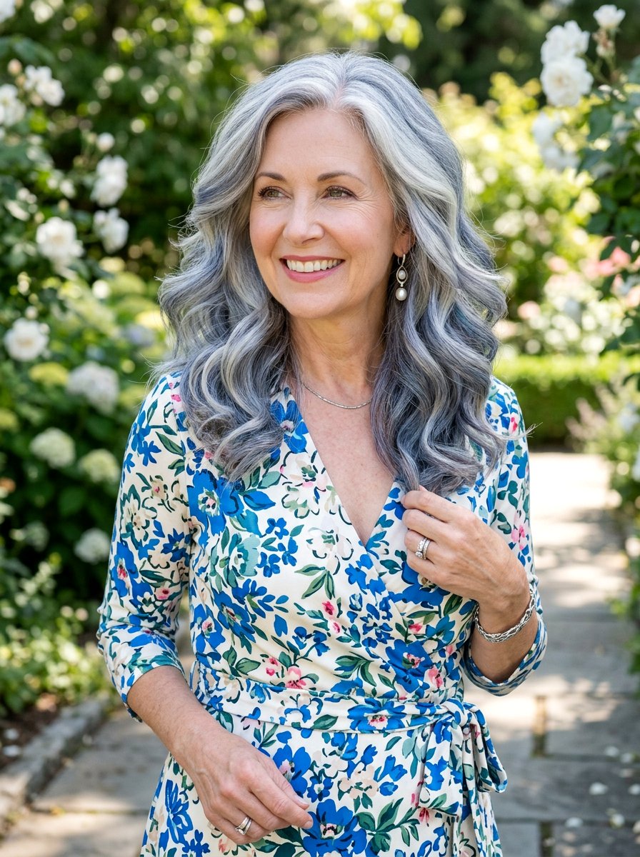 Dimensional Gray Shoulder Length Waves - 20 dimensional gray blend for mature women - 20 dimensional gray blend for mature women