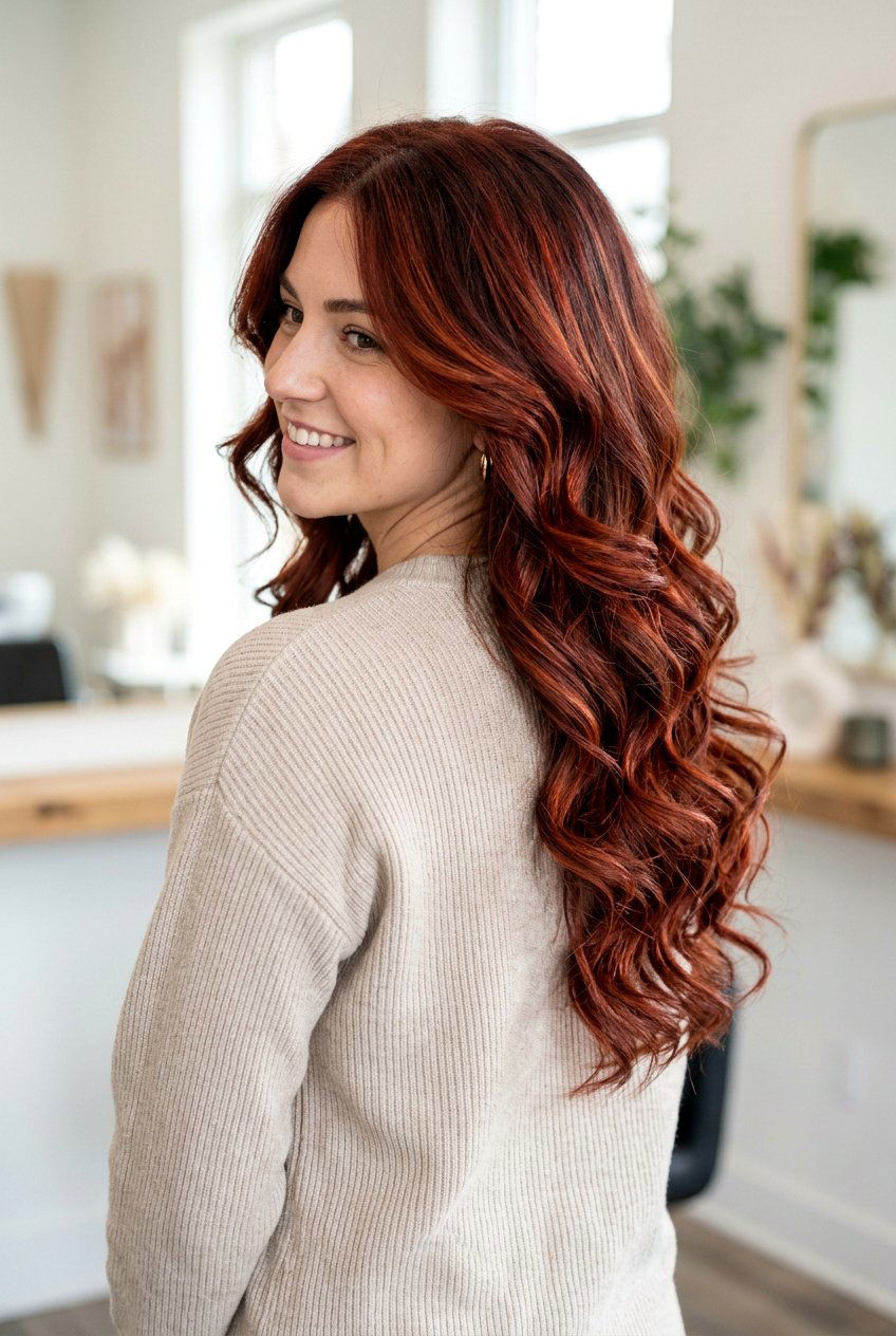 Dimensional Red Balayage On Layered Cut - 20 subtle red balayage - 20 subtle red balayage