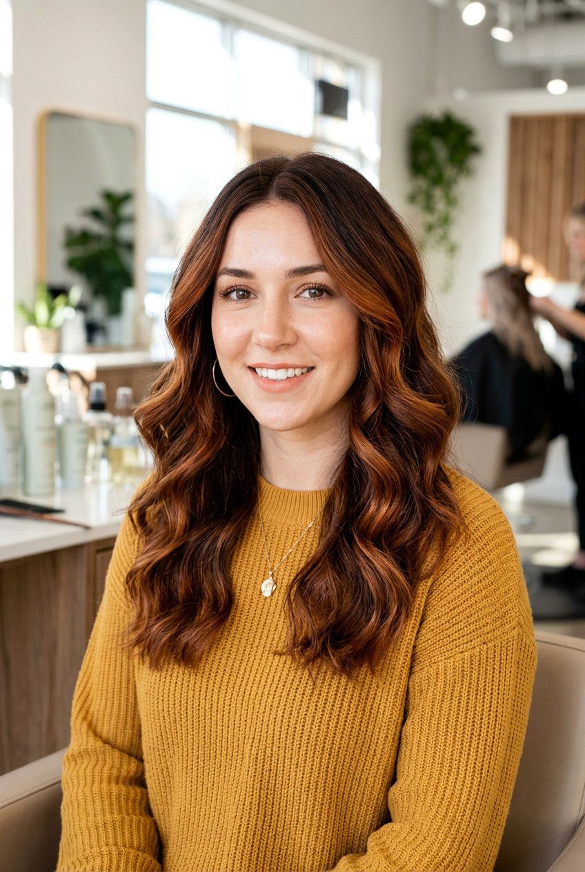 Dimensional ginger spice balayage - 20 ginger spice balayage on brunette hair - 20 ginger spice balayage on brunette hair