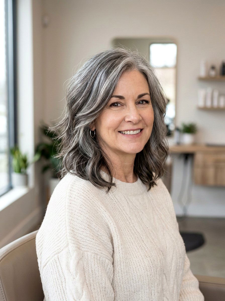 Dimensional lowlights for graying hair - 20 salt and pepper lowlights - 20 salt and pepper lowlights