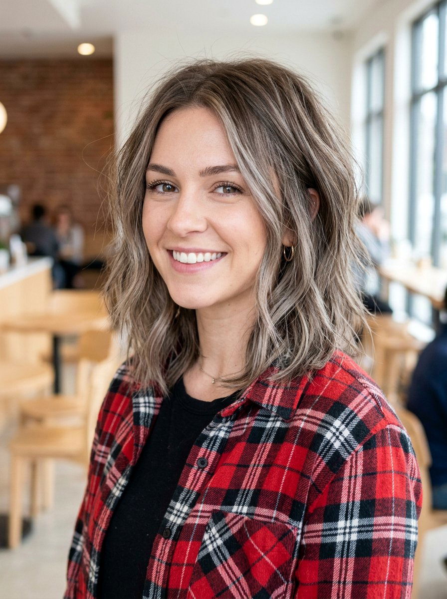 Dirty Blonde Highlighted Layered Lob - 20 dimensional blonde for layered lob - 20 dimensional blonde for layered lob