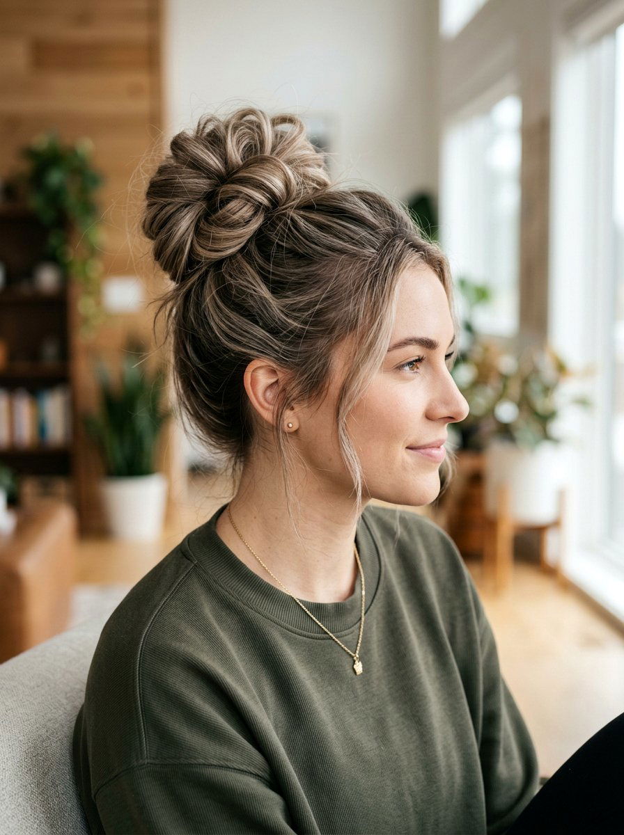 Dirty Blonde Messy Bun - 20 trendy blonde hair color 2026 - 20 trendy blonde hair color 2026