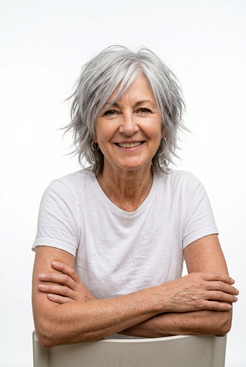 Disconnected Razored Layers Shag - 20 medium shag for women over 60 with bangs - 20 medium shag for women over 60 with bangs