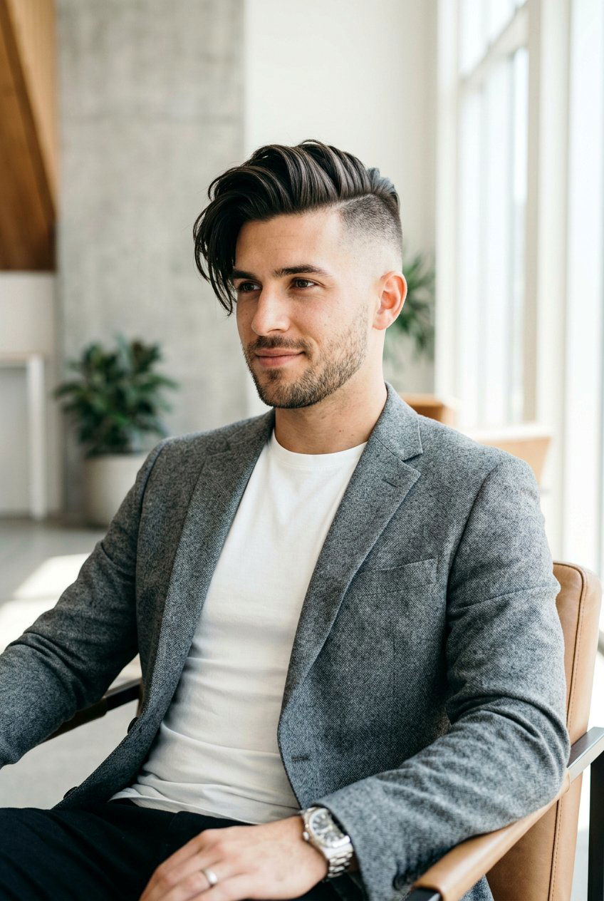Disconnected Side Sweep - 20 mens haircut for longer face shape - 20 men’s haircut for longer face shape