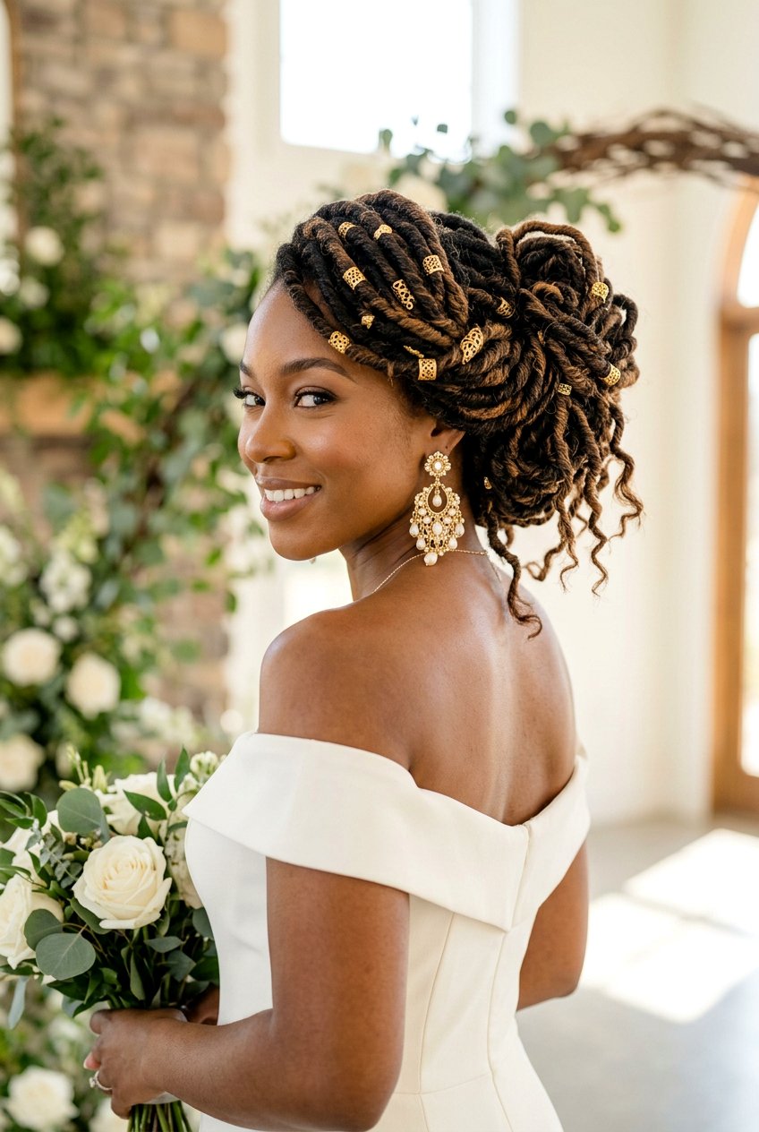 Distressed Faux Locs Bridal Updo - 20 bridal faux loc updo - 20 bridal faux loc updo