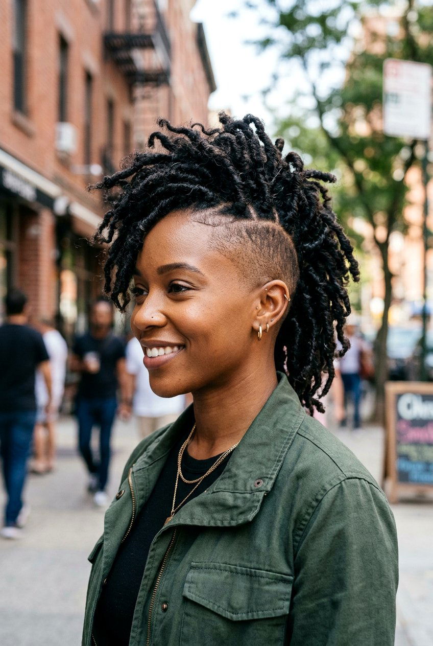 Distressed faux locs with shaved sides - 20 faux locs hairstyles - 20 faux locs hairstyles