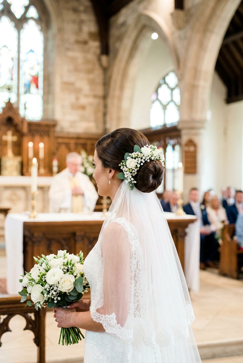 Donut Bun Wedding Hairstyle With Flower Ring - 20 wedding bun with flowers - 20 wedding bun with flowers
