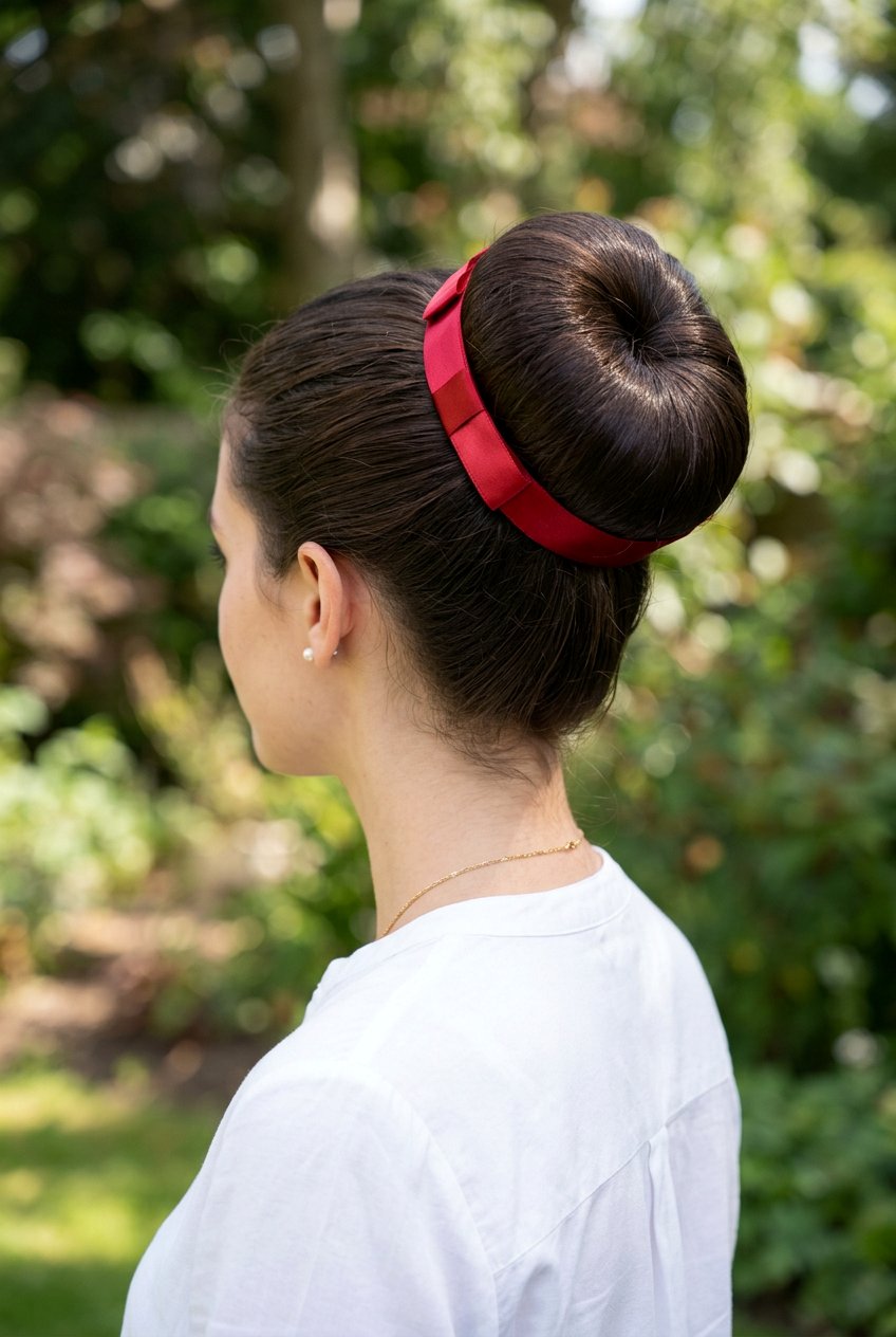 Donut Bun With Ribbon Trim - 20 coquette bow bun hairstyle - 20 coquette bow bun hairstyle