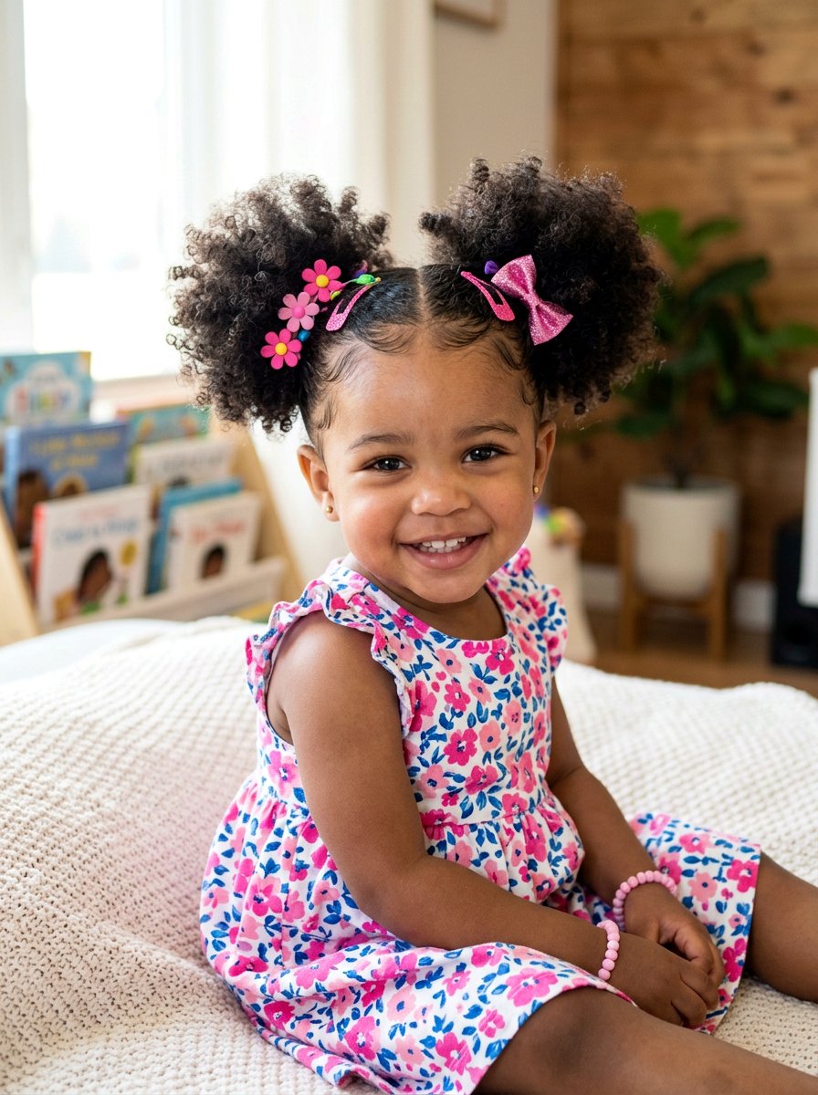 Double Afro Puffs - 20 kids afro puff styles - 20 kids afro puff styles