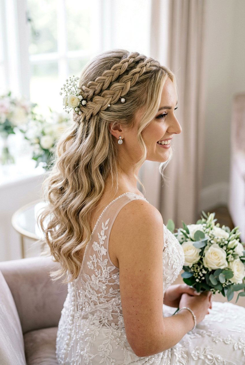 Double Braid Crown Half Up Bridal Hair - 20 bridal half up with braid crown - 20 bridal half up with braid crown