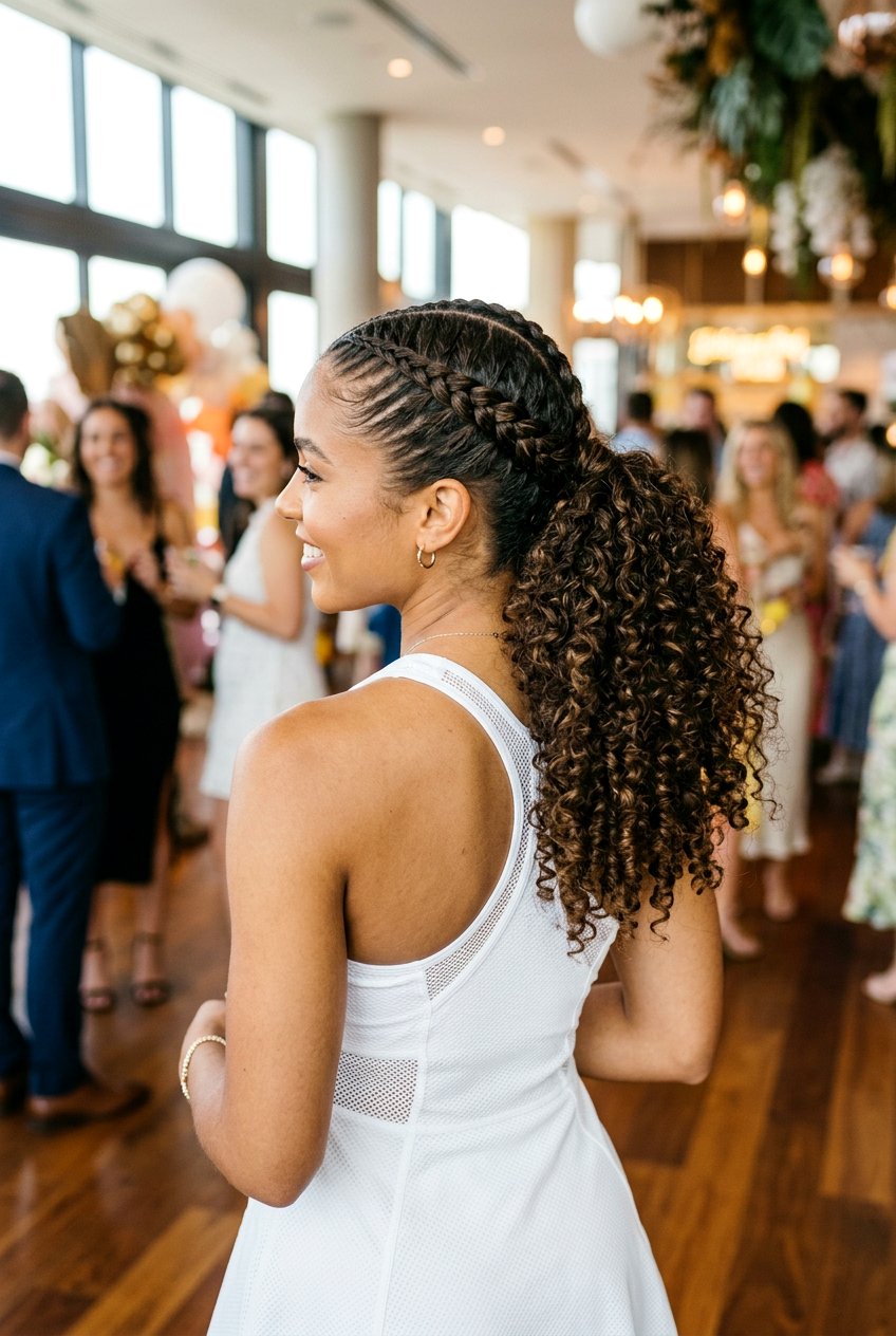 Double Braid Into Curly Pony - 20 birthday hairstyle for little girls with curls - 20 birthday hairstyle for little girls with curls
