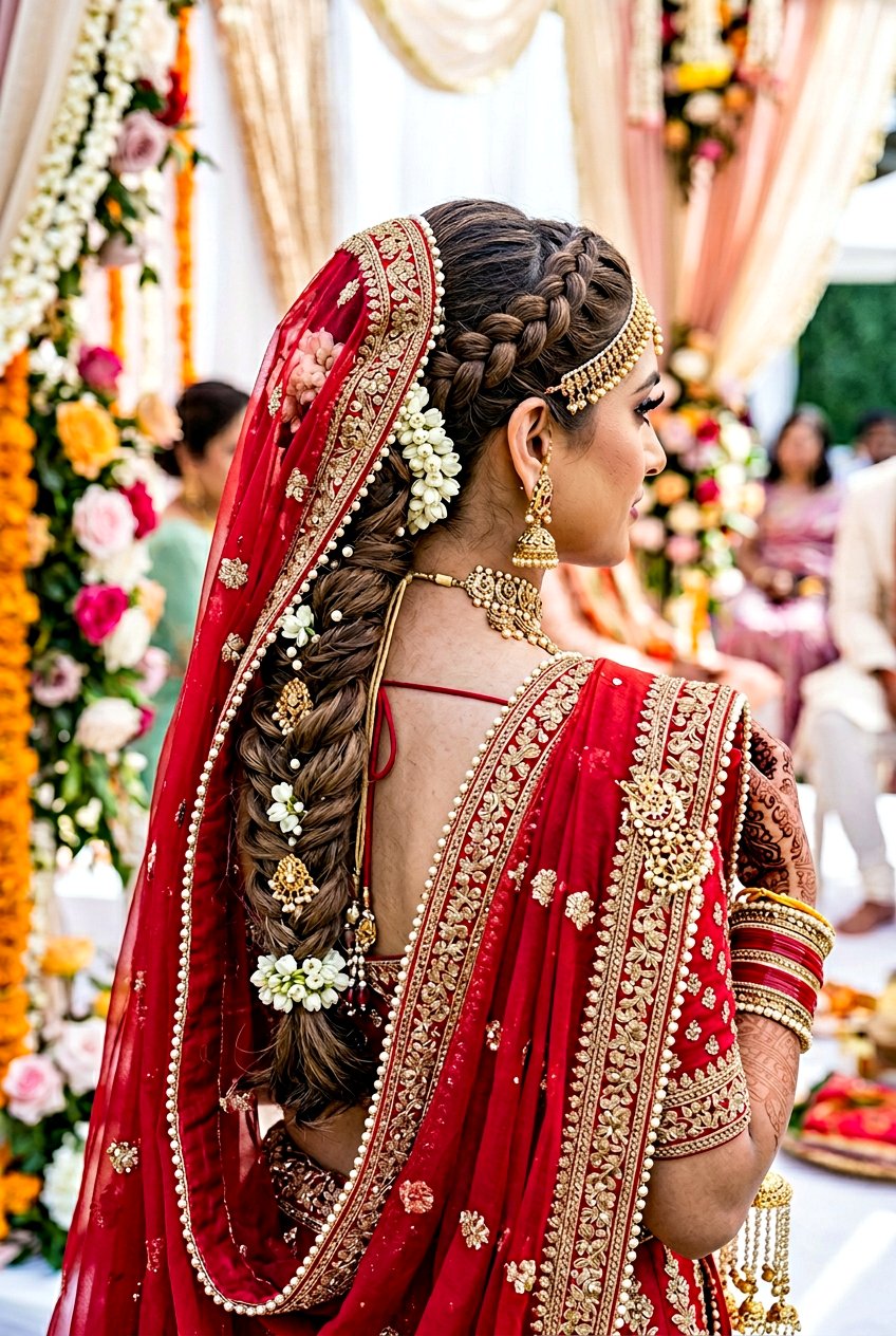 Double Braided Bridal Hairstyle For Dupatta - 20 south asian bridal braid hairstyle - 20 south asian bridal braid hairstyle