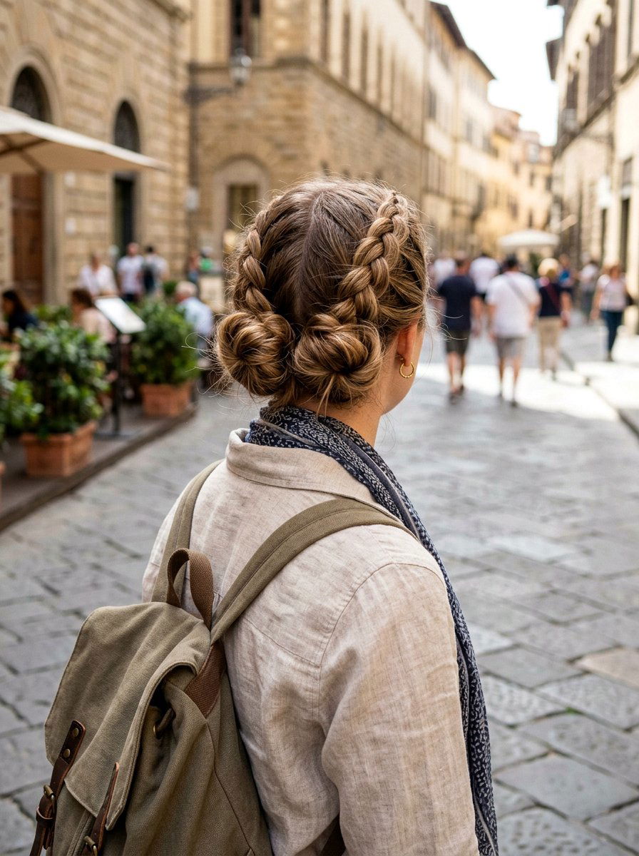 Double Braided Bun - 20 overnight travel hairstyles - 20 overnight travel hairstyles