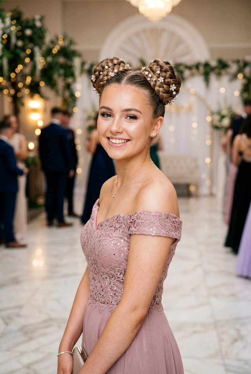 Double Braided Bun for Prom - 20 senior prom bun hairstyle - 20 senior prom bun hairstyle